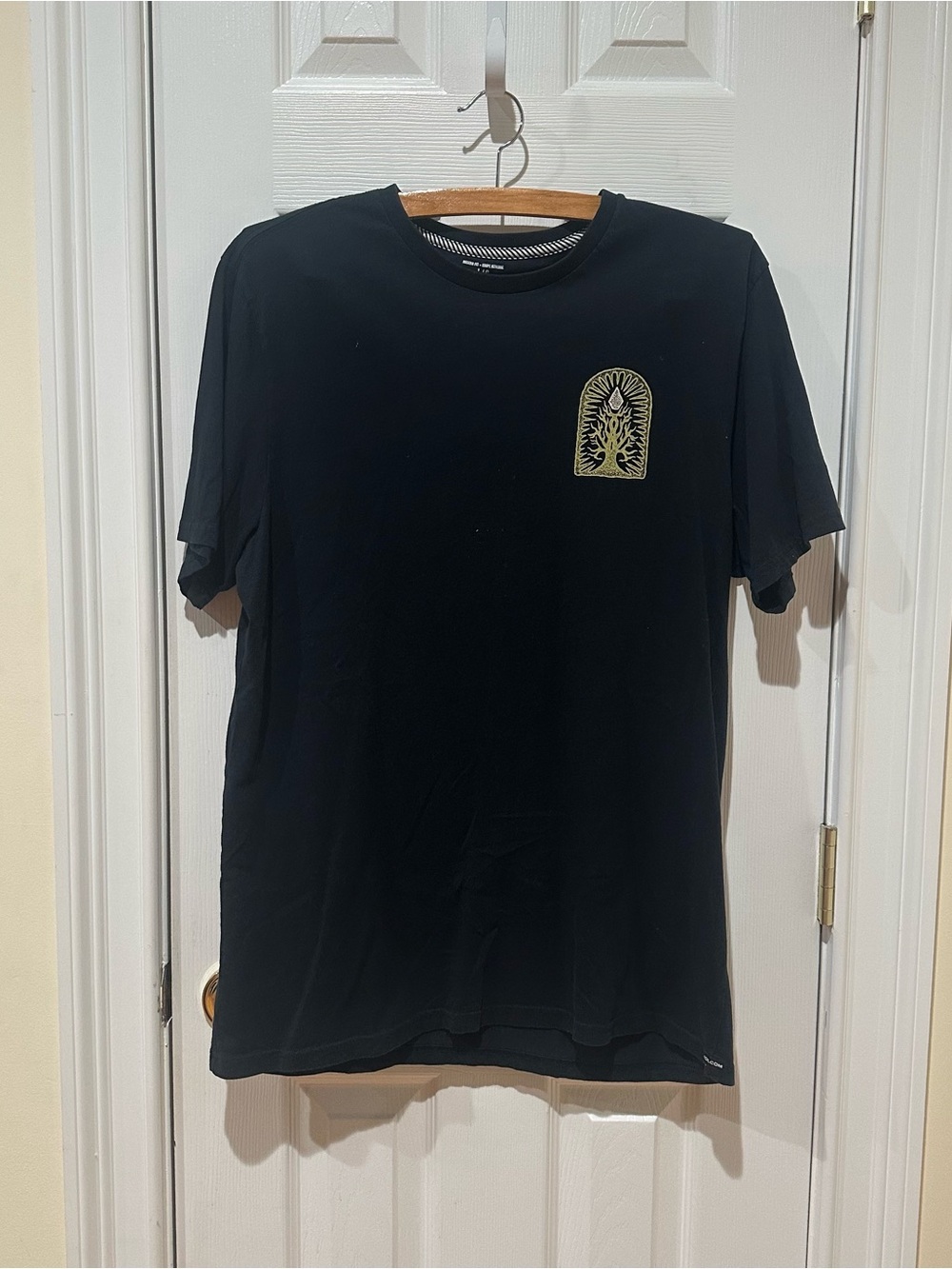 Volcom Black Short-Sleeve Tee with Gold Crest Graphic, Large